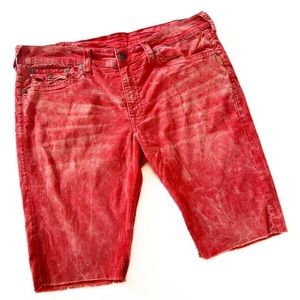 True Religion Ricky Red Corduroy Relaxed Straight Shorts Mens Size 40